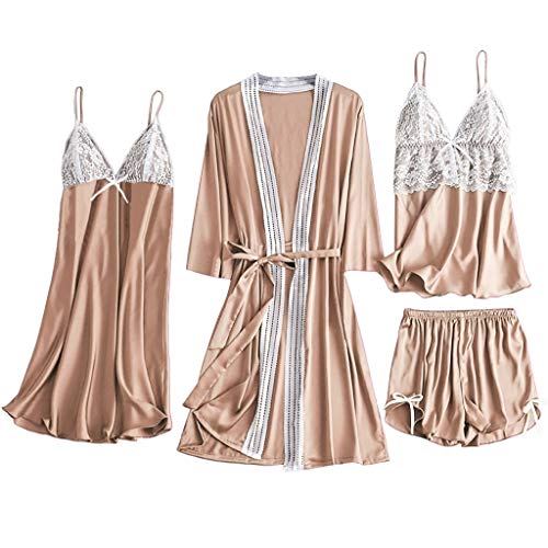 Damen Mini Kleid Kurz Satin-Nachtwäsche Für Damen Negligee Damen Lang Bademantel Kimono Nachthemd Negligee Lingerie Morgenmantel Robe Hausanzug Schlafanzug Dessous Wäsche Set von Generic