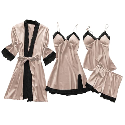 Damen Mini Kleid Kurz Satin-Nachtwäsche Für Damen Negligee Damen Lang Bademantel Kimono Nachthemd Negligee Lingerie Morgenmantel Robe Hausanzug Schlafanzug Dessous Wäsche Set von Generic