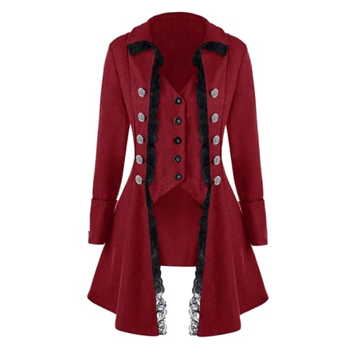 Damen Mittelalter Jacke Winter Mäntel Winterjacke Steampunk Frack Wintermantel Gothic Softshelljacke Mode Outwear Gehrock Viktorianischen Cosplay Kostüm Smoking Uniform Kostüm Wollmantel Mode Costumes von Generic