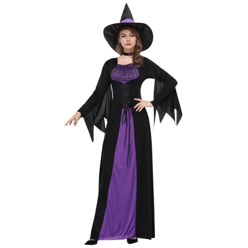 Damen Mittelalter Kleid Traditionelles Irisches Kleid Kostüm Gothic Kleid Damen Renais sance E lf en Kostüm EL f enohren Haarschmuck Overknee Socken Karneval Kostüm Renais sance Kleid (Purple-8, XL) von Generic