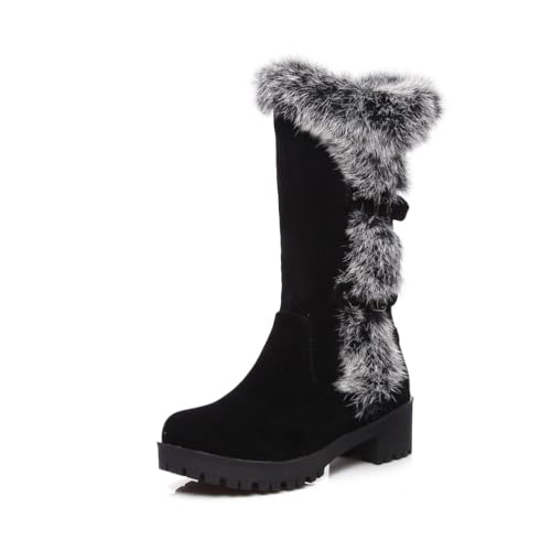 Damen Mittelhohe Stiefel Mit Kunstpelz Runde Zehen Blockabsatz Schnalle Strapazierfähiges Wildleder Bequem Slip On Winterschuhe,Schwarz,43 EU Damen Mittelhohe Stiefel Mit Kunstpelz Runde Zehen Blockabsatz Schnalle Strapazierfähiges Wildleder Bequem Slip On Winterschuhe,Schwarz,43 EU von Generic