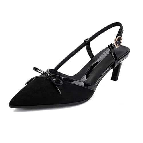 Damen Mittlerer Kätzchen Sandalen Mit Absatz Spitze Zehen Slingback Sommer Sandalen Slip Auf Kleid Schuhe Mit Schnalle,Schwarz,43.5 EU Damen Mittlerer Kätzchen Sandalen Mit Absatz Spitze Zehen Slingback Sommer Sandalen Slip Auf Kleid Schuhe Mit Schnalle,Schwarz,43.5 EU von HXTYXCQ