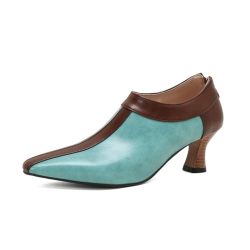 Damen Mittlerer Mittlerer Absatz Büro Kleid Schuhe PU Leder Arbeitsschuhe Spitze - Zehe Formelle Pumps Mit Reißverschluss,Blau,44 EU von Generic