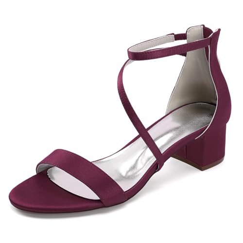 Damen Mittlerer Stämmiger Ferse Kleid Sandalen Offene Zehen Satin Brautschuhe Knöchelriemen Hochzeit Partei Abschlussball Schuhe Mit Reißverschluss,Burgundy,38 EU Damen Mittlerer Stämmiger Ferse Kleid Sandalen Offene Zehen Satin Brautschuhe Knöchelriemen Hochzeit Partei Abschlussball Schuhe Mit Reißverschluss,Burgundy,38 EU von smlekwc