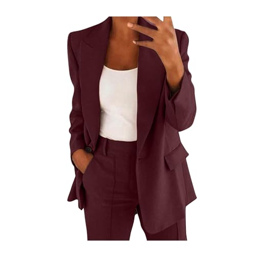 Damen Mode Anzug Business Casual Zweiteiler Elegant Einfarbig Tracksuit Langarm Blazer Hosenanzüge Sommer Herbst Loungewear Hoher Taille Hose Freizeitanzug Temperament Set (Kaffee, S) von Generic
