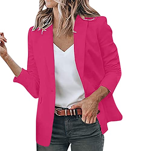 Damen Mode Casual Einfarbig Langarm Revers Anzug Stil Kleine Jacke Damen Winterjacke, hot pink, 48 von Generic