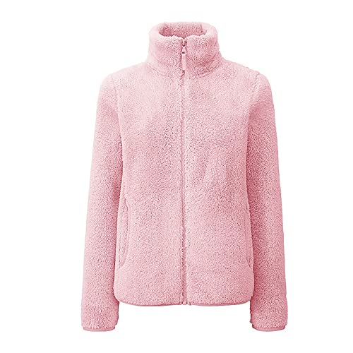 Damen Mode Doppelseitige Herbst Winter Verdickte Warm Outdoor Fleece Jacke Einfarbig Rundhals Sweatshirt, rose, 46 von Generic
