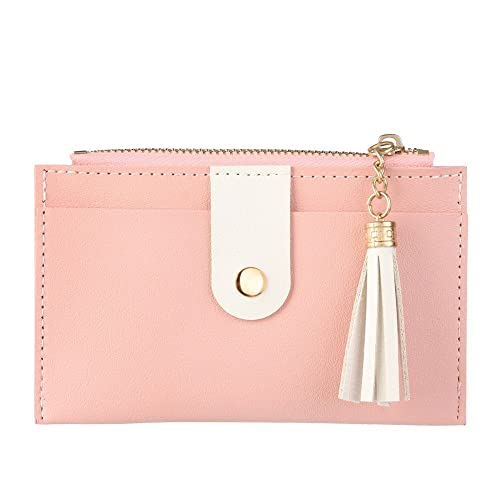 Damen Mode Kleine Geldbörse Einfarbig PU Leder Mini Geldbörse Geldbörse Kreditkarteninhaber Taschen Reißverschluss Geldbörse (Color : B-pink) von Generic