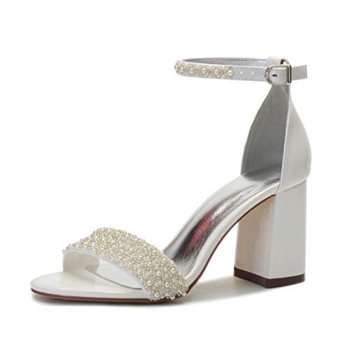 Damen Mode Knöchelriemen Sandale Offene Zehe Perlen Brautschuhe Block Hoher Absatz Abend Party Hochzeit Kleid Schuhe PU Leder Pumpe,Elfenbein,40 EU Damen Mode Knöchelriemen Sandale Offene Zehe Perlen Brautschuhe Block Hoher Absatz Abend Party Hochzeit Kleid Schuhe PU Leder Pumpe,Elfenbein,40 EU von FQMAYPO