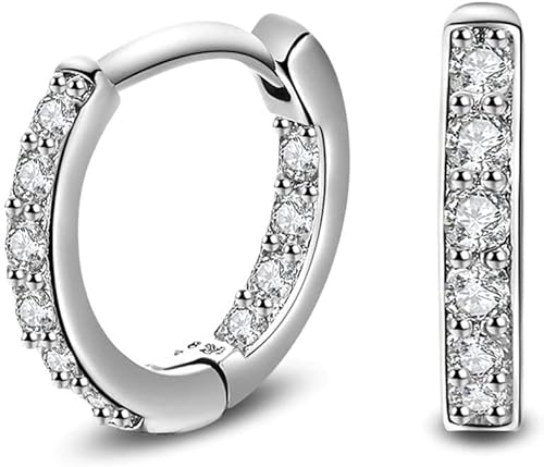 Damen-Mode-Ohrringe, versilbert mit Zirkonia-Intarsien, Hoop-Ohrstecker, Schmuck, Weiß Professional und Fashion von Generic