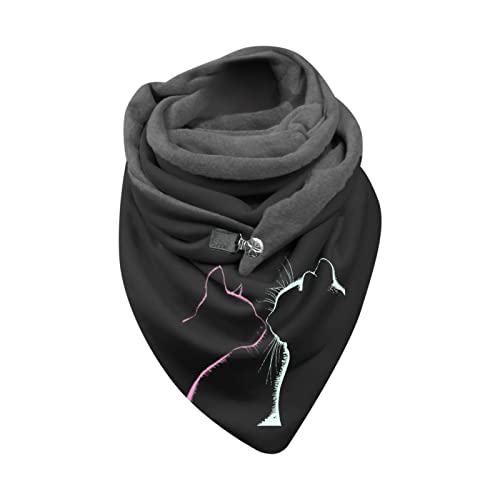 Damen Mode Schal Baumwolle Cartoon Katzen Druck Warm Knopf Turban Wickelschal Tücher Gardinenstange Kurz Für Schals 30 Cm, Schwarz, Einheitsgröße von Generic