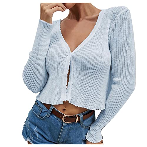 Damen Mode Temperament Casual Sexy Knopf Strick Cardigan Langarm Top, blau, X-Large von Generic