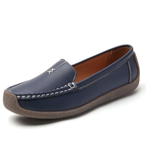 Damen Mokassin Loafer Bequeme Hohle Wanderschuhe Slip-On Schuhe Mama,Dark Blue,40 EU von Generic
