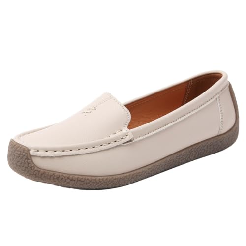 Damen Mokassin Loafer Bequeme Hohle Wanderschuhe Slip-On Schuhe Mama,Weiß,38 EU von Generic