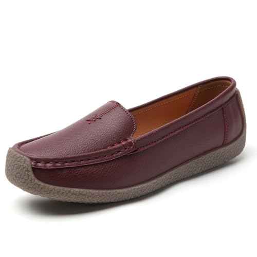 Damen Mokassin Loafer Bequeme Hohle Wanderschuhe Slip-On Schuhe Mama,Wine red,35 EU von Generic