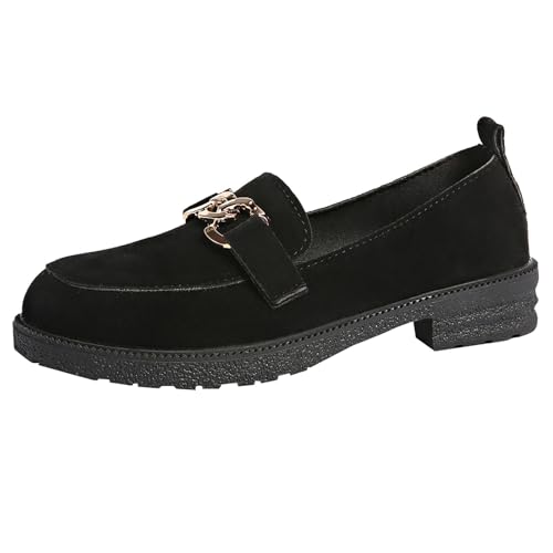 Damen-Mokassins, elegant, quadratische Spitze, weiche Sohle, flacher Mund, bequeme Schuhe mit niedrigem Absatz, Schwarz, 36 EU von Generic