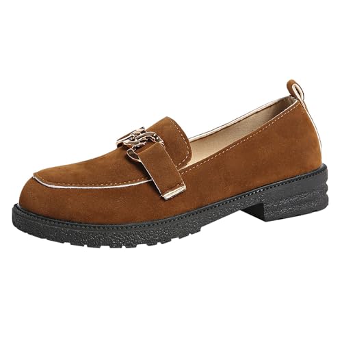 Damen-Mokassins, elegant, quadratische Spitze, weiche Sohle, flacher Mund, bequeme Schuhe mit niedrigem Absatz, kaki, 41 EU von Generic