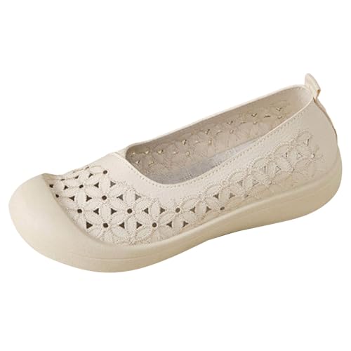 Damen-Mokassins, flach, ohne Schnürsenkel, runde Zehe, atmungsaktiv, leicht, rutschfest, mit hohlen Löchern, flacher Mund, bequeme Sportschuhe, weiß, 39 EU von Generic