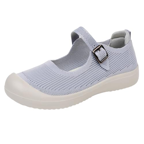 Damen-Mokassins, flach, rund, atmungsaktiv, mit Schnalle, gestrickt, flach, rutschfest, leicht, bequem, grau, 41 EU von Generic