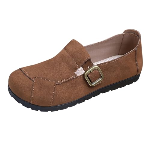 Damen-Mokassins, flach, rund, ohne Schnürsenkel, Wanderschuhe, Schnalle, flacher Mund, Retro, rutschfest, bequeme Damenschuhe, coffee, 37 EU Damen-Mokassins, flach, rund, ohne Schnürsenkel, Wanderschuhe, Schnalle, flacher Mund, Retro, rutschfest, bequeme Damenschuhe, coffee, 37 EU von Generic