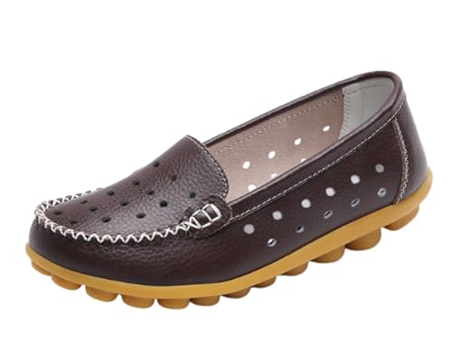 Damen Mokassins aus hohlem Leder lässig bequem Loafer Flache Bootsschuhe, Schlupfschuhe,Braun,37 EU Damen Mokassins aus hohlem Leder lässig bequem Loafer Flache Bootsschuhe, Schlupfschuhe,Braun,37 EU von Generic