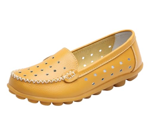 Damen Mokassins aus hohlem Leder lässig bequem Loafer Flache Bootsschuhe, Schlupfschuhe,Gelb,39 EU Damen Mokassins aus hohlem Leder lässig bequem Loafer Flache Bootsschuhe, Schlupfschuhe,Gelb,39 EU von Generic