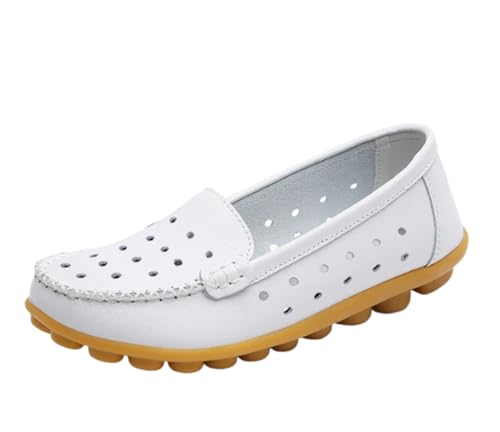 Damen Mokassins aus hohlem Leder lässig bequem Loafer Flache Bootsschuhe, Schlupfschuhe,Weiß,35 EU Damen Mokassins aus hohlem Leder lässig bequem Loafer Flache Bootsschuhe, Schlupfschuhe,Weiß,35 EU von Generic