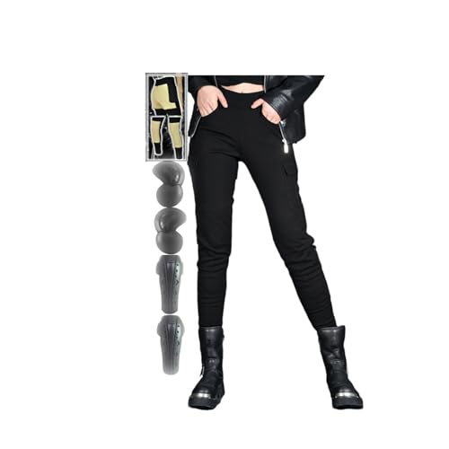 Damen-Motorradhose Mit Aramid-Futter Jeans for Motorradfahrer Elastischer Slim Fit Mit Knieprotektoren for Fahrrad/Abenteuer(M) von Generic