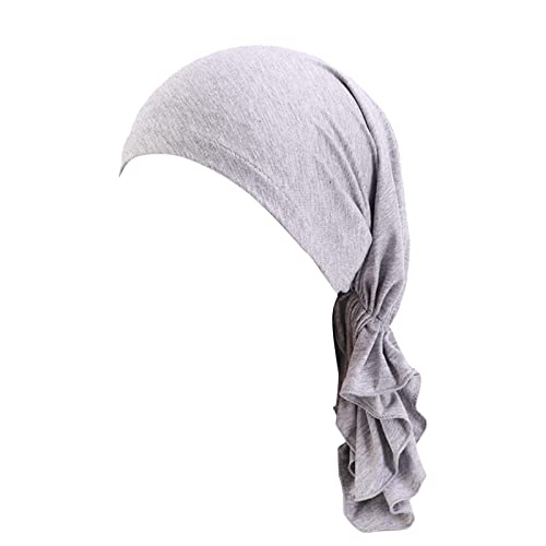 Damen Mütze Bambus Chemo Kopftuch für Frauen Baumwolle Indien Muslim Stretch Turban Hut mit Haarausfall - Kopfbedeckung Turban in Versiegelter Verpackung (Grey, One Size) von Generic