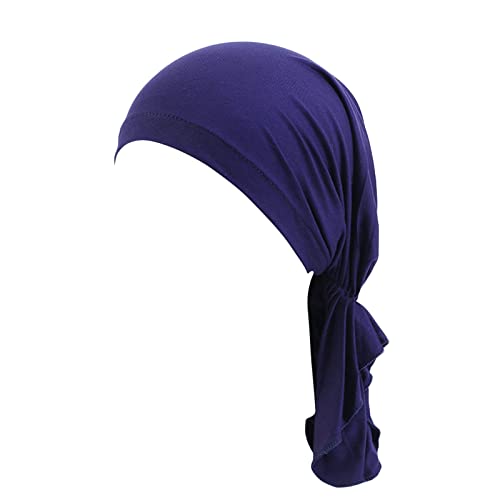 Damen Mütze Bambus Chemo Kopftuch für Frauen Baumwolle Indien Muslim Stretch Turban Hut mit Haarausfall - Kopfbedeckung Turban in Versiegelter Verpackung (Navy, One Size) von Generic