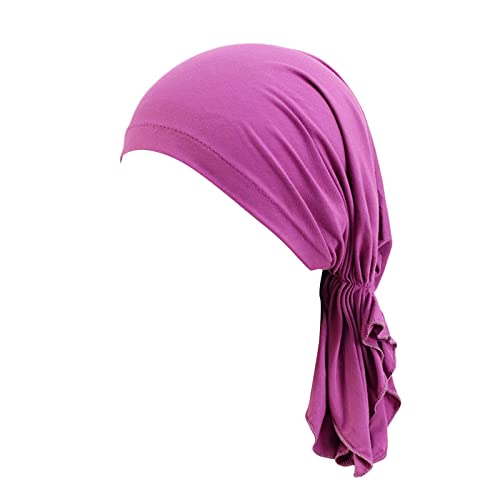 Damen Mütze Bambus Chemo Kopftuch für Frauen Baumwolle Indien Muslim Stretch Turban Hut mit Haarausfall - Kopfbedeckung Turban in Versiegelter Verpackung (Purple, One Size) von Generic