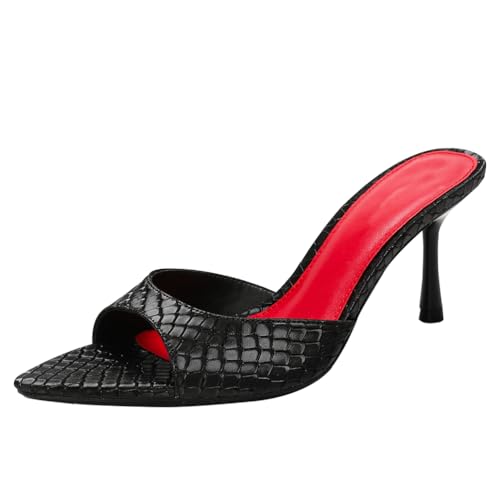 Damen-Mule-Sandaletten Mit Spitzer Zehe, Krokodilmuster, Stilettoabsatz, Erhältlich in Schwarz, Burgunder, Grün,Schwarz,41 EU von Generic
