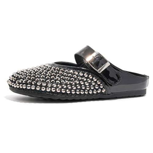 Damen Mules mit Strassverzierung - Oberteil aus transparentem Mesh mit Riegeldetail,Schwarz,36 EU von Generic