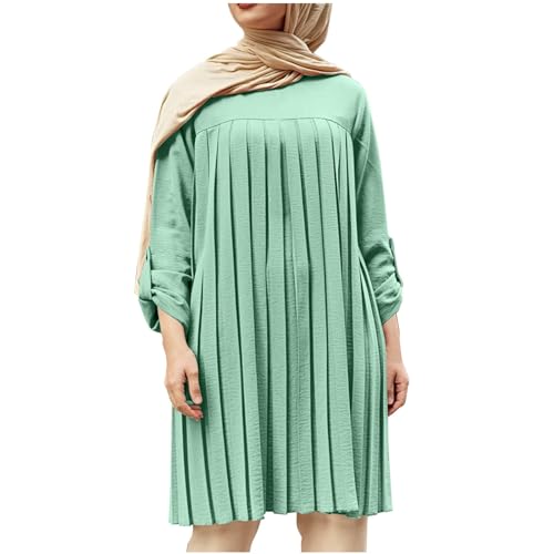 Damen Muslimisches Kleid, Damen Muslim Roben Muslimische Frauen Einfarbig Plissiertem Kleid Robe Abaya Islamische Dubai Ramadan Muslimische Langarm langes Kleidung Gebetskleidung von Generic