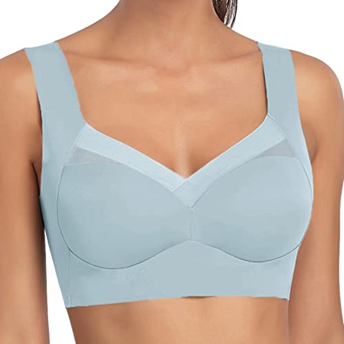 Damen Nahtlos Spitzen BH ohne Bügel Weicher Damen Push-Up BH Gepolstert - Atmungsaktiver und Leichter, Klassische Bustier BH Modern Feeling (Hellblau, XXL) von Generic