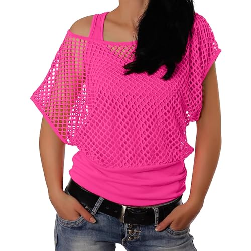 Damen Netzshirt Netztop 80er 90er Jahre Outfit Netzoberteil Kostüm Netzhemd Frauen Partytop Neon Netzshirt für Hippie 70er 80er Jahre Themenparty Tank Top 80er Aerobic Kostüm Bad Taste Outfit Damen von Generic