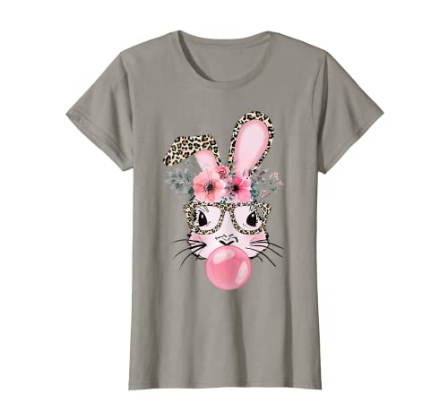 Damen Niedliche Hasen-Brille aus Kaugummi, Osterhase, Leoparden-Gläser T-Shirt von Generic