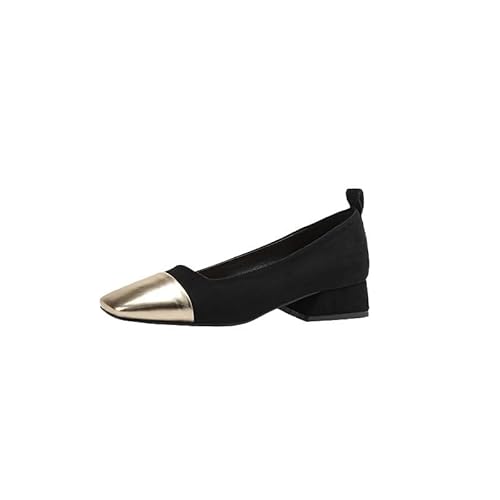 Damen Niedrige Chunky Block Heels Quadratische geschlossene Zehen Pumps Slip On Wildleder Schuhe für Kleid Party Office,Schwarz,35 EU von Generic