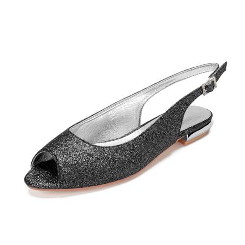 Damen Niedriger Ferse Ballerinas Peeptoe Slingback Kleid Sandalen Mit Schnalle Slip Auf Hochzeitsschuhe Für Die Braut,Schwarz,40 EU Damen Niedriger Ferse Ballerinas Peeptoe Slingback Kleid Sandalen Mit Schnalle Slip Auf Hochzeitsschuhe Für Die Braut,Schwarz,40 EU von Generic