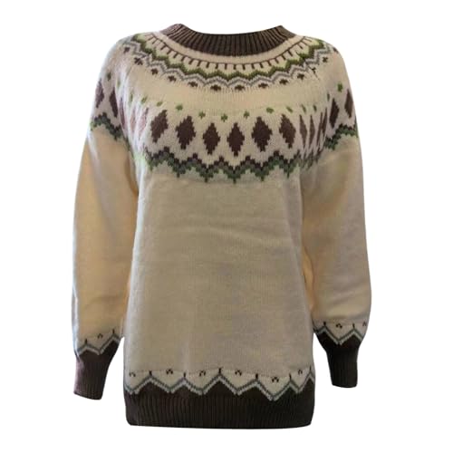 Damen Norweger Pullover Große Größen Strickpullover Rundhals Pulli Langarm Sweater Norwegermuster Warme Winterpullover Oberteile Lockere Jumpers Klamotten Teenager Mädchen Winter Herbstmode 2024 von Generic
