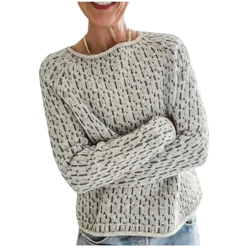Damen Norweger Pullover Große Größen Strickpullover Rundhals Pulli Langarm Sweater Norwegermuster Warme Winterpullover Oberteile Lockere Jumpers Klamotten Teenager Mädchen Winter Herbstmode 2024 von Generic