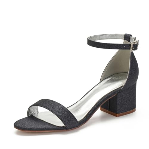 Damen Offene Zehe Glitzer Hochzeitskleid Schuhe Mittlerer Stämmiger Ferse Braut Sandalen Knöchelriemen Abend Partei Abschlussball Schuhe Mit Schnalle,Schwarz,38 EU Damen Offene Zehe Glitzer Hochzeitskleid Schuhe Mittlerer Stämmiger Ferse Braut Sandalen Knöchelriemen Abend Partei Abschlussball Schuhe Mit Schnalle,Schwarz,38 EU von Generic