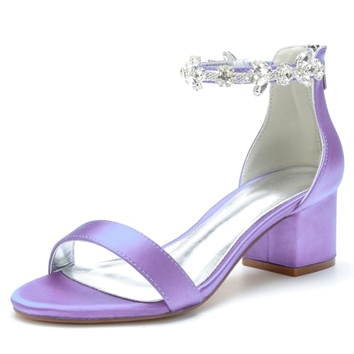 Damen Offene Zehen Hochzeit Sandalen Mit Strass Stämmiger Ferse Satin Brautschuhe Knöchelriemen Abend Partei Abschlussball Schuhe,Lavendel,42 EU Damen Offene Zehen Hochzeit Sandalen Mit Strass Stämmiger Ferse Satin Brautschuhe Knöchelriemen Abend Partei Abschlussball Schuhe,Lavendel,42 EU von Generic