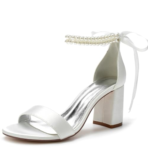Damen Offene Zehen Satin Brautschuhe Schnürkleid Pumps Mit Perlen Hoher Blockabsatz Hochzeit Partei Abschlussball Sandalen,Elfenbein,36 EU Damen Offene Zehen Satin Brautschuhe Schnürkleid Pumps Mit Perlen Hoher Blockabsatz Hochzeit Partei Abschlussball Sandalen,Elfenbein,36 EU von Generic