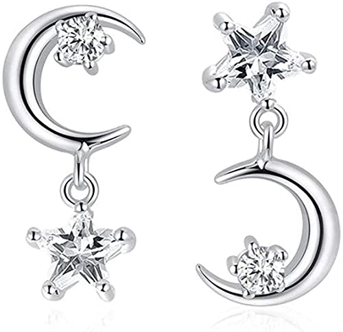 Damen-Ohrringe, Schmuck, eleganter Stil, Stern, Mond, asymmetrisch, Geschenk von Generic