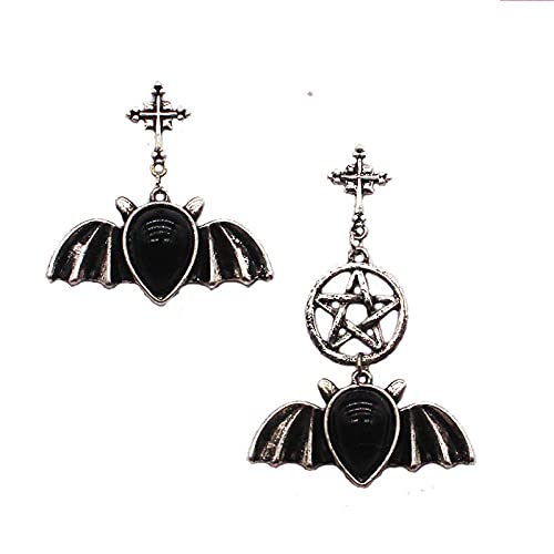 Damen Ohrringe Zirkonia Baumeln Creolen Ohrnägel Dunkle Punk-Ohrstecker Mit Asymmetrischem Fledermaus-Pentagramm-Kreuz von Generic