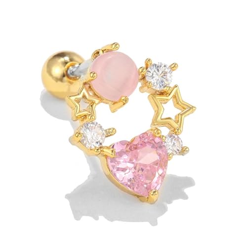 Damen Ohrringe Zirkonia Baumeln Creolen Ohrnägel Personalisierte Süße Und Coole Herzohrringe, Rosa Pfirsichherz, Stern, Mond, Kleine Ohrringe von Generic