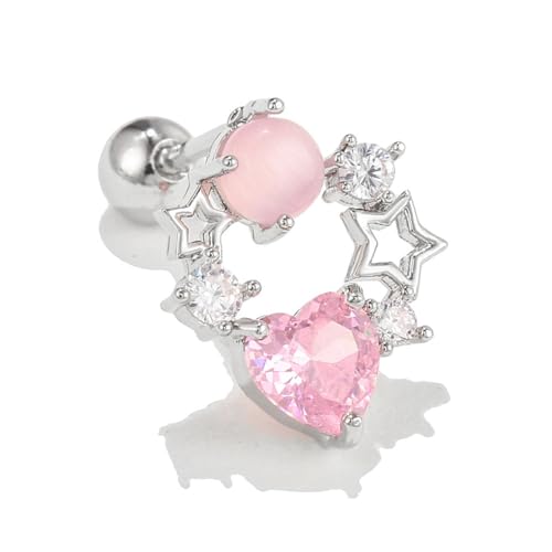 Damen Ohrringe Zirkonia Baumeln Creolen Ohrnägel Personalisierte Süße Und Coole Herzohrringe, Rosa Pfirsichherz, Stern, Mond, Kleine Ohrringe von Generic