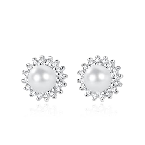 Damen Ohrringe Zirkonia Baumeln Creolen Ohrnägel S925 Sterling Silber Sonnenblumen Ohrringe Mode Imitation Perle Silber Accessoires von Generic