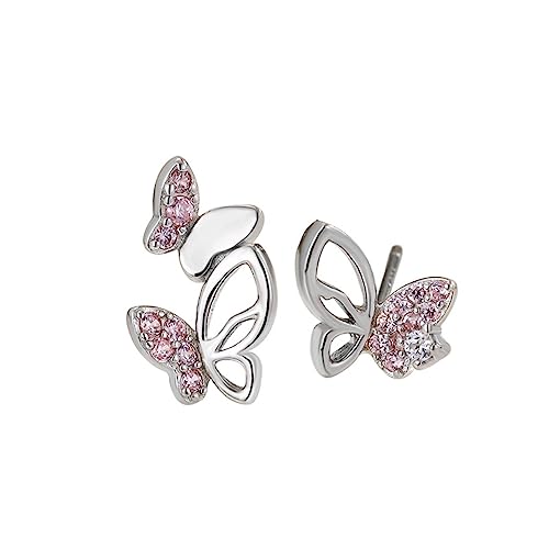 Damen Ohrringe Zirkonia Baumeln Creolen Ohrnägel Schmuck S925 Sterling Silber Rosa Asymmetrische Schmetterlingsohrringe Süße 925Er Silberohrringe Für Frauen von Generic